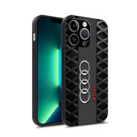 Audi iPhone case black with rhombus shapes and logo 017