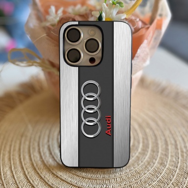 Audi iPhone phone case gray color metal type  with logo 023