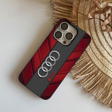 Audi iPhone phone case red and gray with logo in the center 026