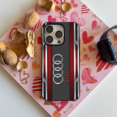 Audi phone case with red elements and logo in the middle 0034