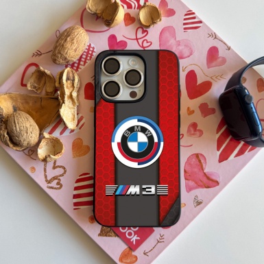 BMW M3 style red honeycomb and gray iphone case with logo 007