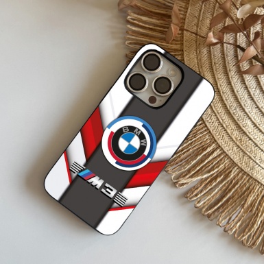 BMW M3 silicone case for iphone white and red with a gray line 012