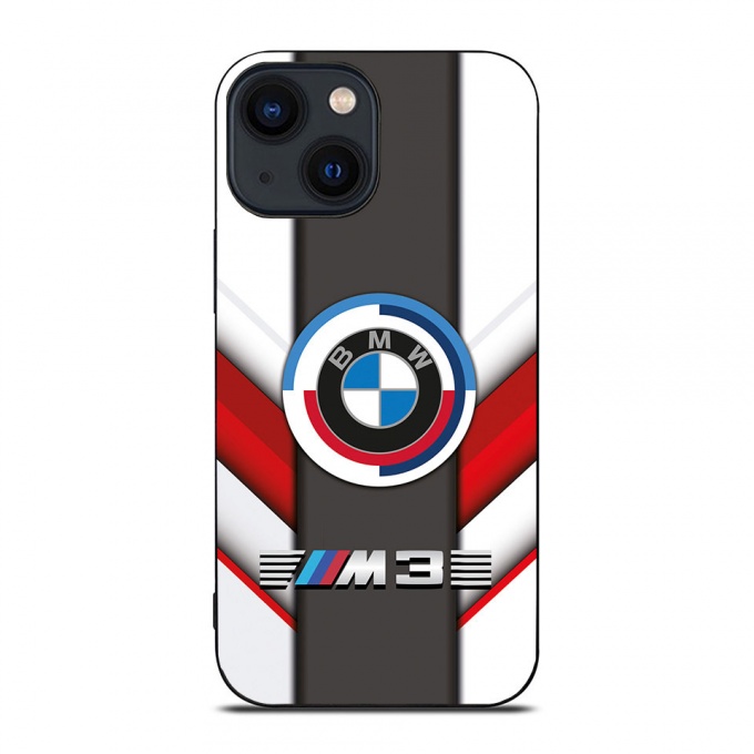 BMW M3 silicone case for iphone white and red with a gray line 012