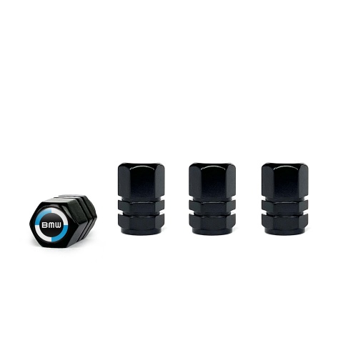 BMW Valve Steam Caps Black 4 pcs New Style Logo