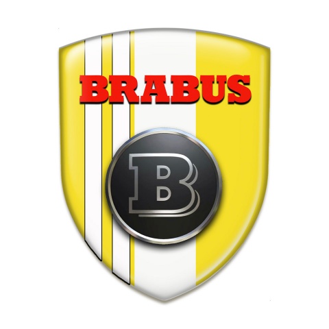 Brabus Emblem Badge Logo High End Yellow Base White Stripes Design 