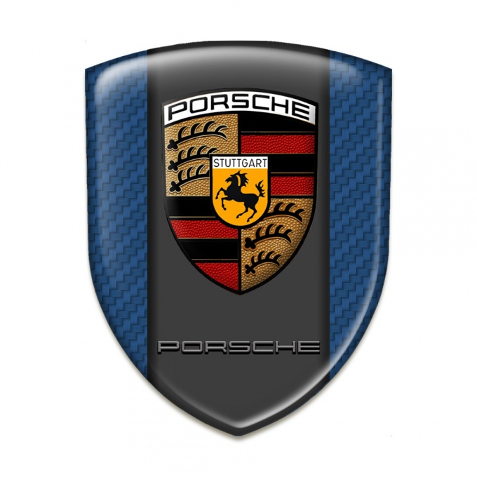 Porsche Self Adhesive Car logo Emblem Navy Blue Carbon base and Classic Logo 