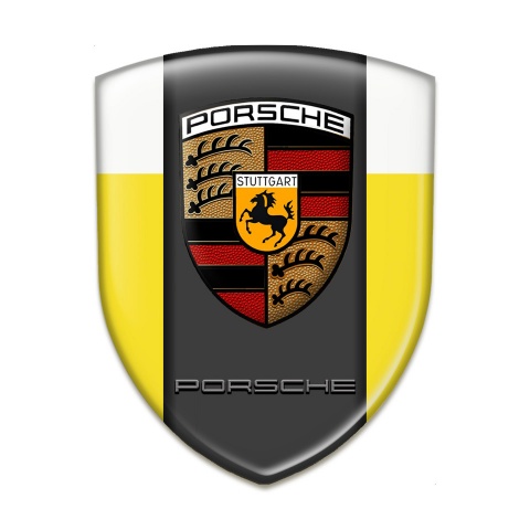 Porsche Silicone Car Decal Badge Yellow White Base and Graphite Panel Logo 