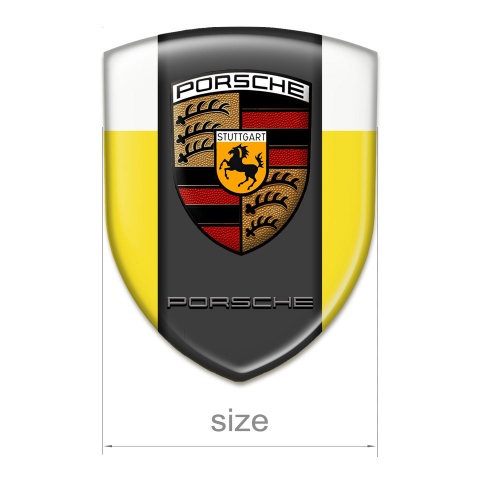 Porsche Silicone Car Decal Badge Yellow White Base and Graphite Panel Logo 