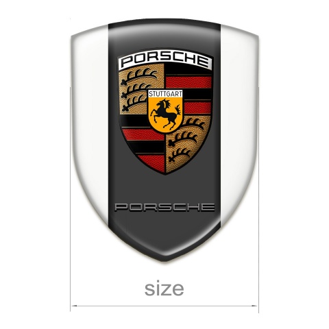 Porsche Domed Emblem High Quality  White Base with Graphite Logo Panel Style 