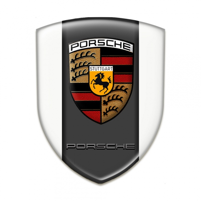 Porsche Domed Emblem High Quality  White Base with Graphite Logo Panel Style 