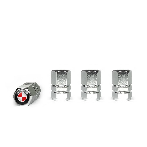 BMW Tyre Valve Caps Chrome 4 pcs Red White Logo