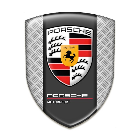 Porsche Tuning Emblem Grey Mesh Base and White Red Logo 