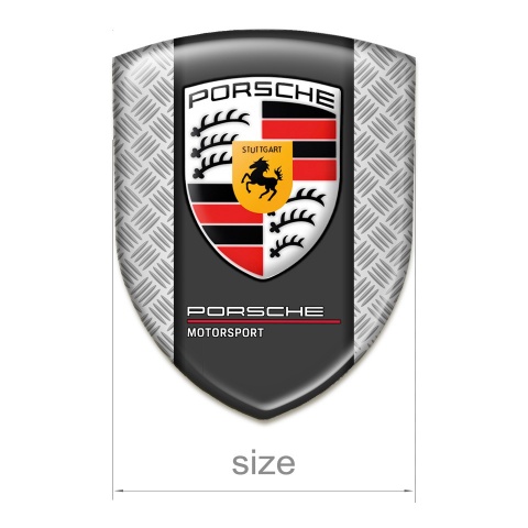 Porsche Tuning Emblem Grey Mesh Base and White Red Logo 