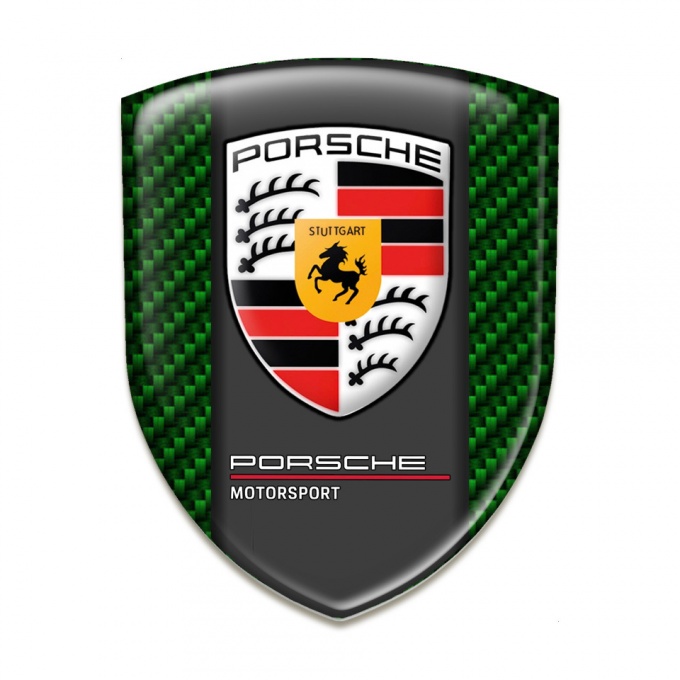 Porsche Self Adhesive Car logo Emblem Green Carbon with Red White Logo 