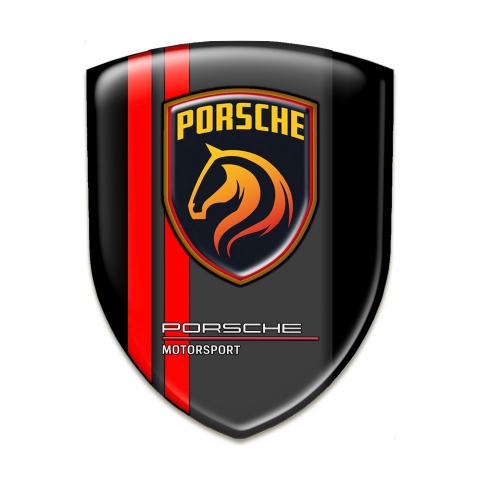 Porsche Self Adhesive Emblem Logo Black Print with Red Lines Design 