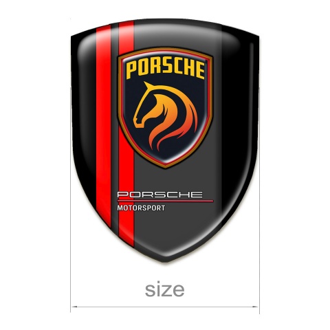 Porsche Self Adhesive Emblem Logo Black Print with Red Lines Design 