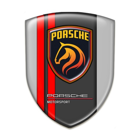 Porsche Domed Emblem Grey Print with Red Lines Style 