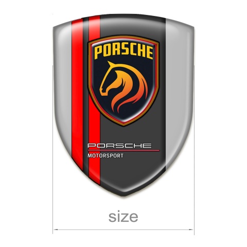 Porsche Domed Emblem Grey Print with Red Lines Style 