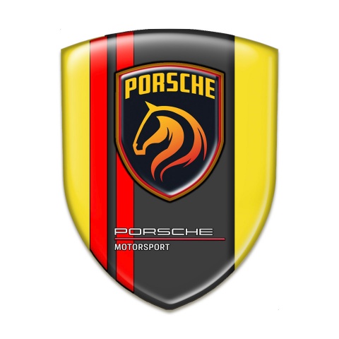 Porsche 3D Gel Emblem Yellow base Red Lines Style 