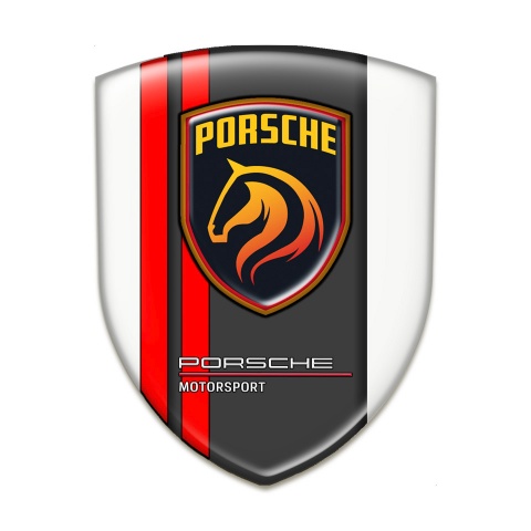 Porsche Tuning Emblem Premium Quality White Base Red Lines 