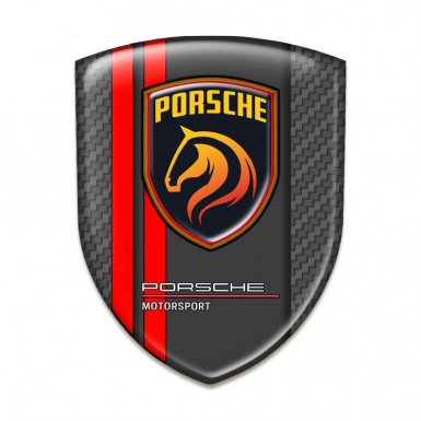 Porsche Domed Emblem High End Dark Grey carbon Red Lines Style 