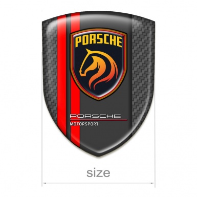 Porsche Domed Emblem High End Dark Grey carbon Red Lines Style 