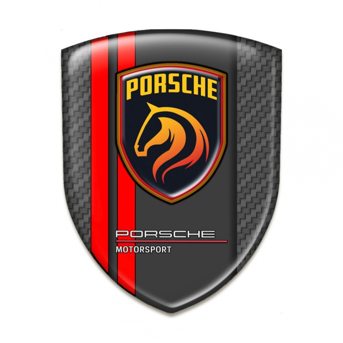 Porsche Domed Emblem High End Dark Grey carbon Red Lines Style 