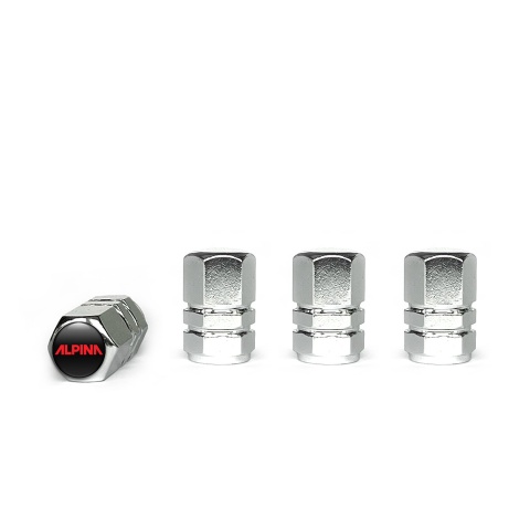 BMW Alpina Tyre Valve Caps Chrome 4 pcs Red Logo