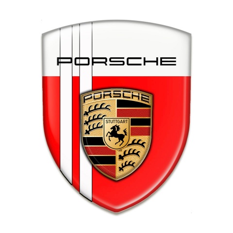 Porsche Domed Emblem Red White Base with Classic Logo Style 