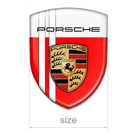 Porsche Domed Emblem Red White Base with Classic Logo Style 