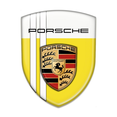 Porsche Resin Sticker High End Yellow Base White Lines and  Classic Logo 