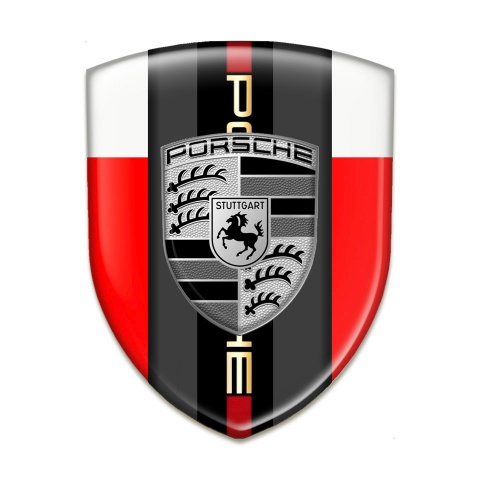 Porsche Resin Sticker Red White Background Central Panel logo Style 