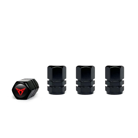 Seat Cupra Valve Steam Caps Black 4 pcs Red Logo