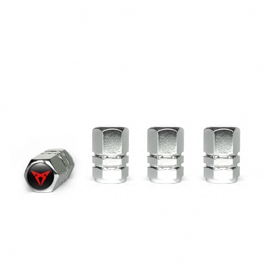 Seat Cupra Tyre Valve Caps Chrome 4 pcs Red Logo