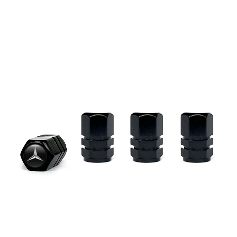 Mercedes Valve Steam Caps Black 4 pcs White Logo