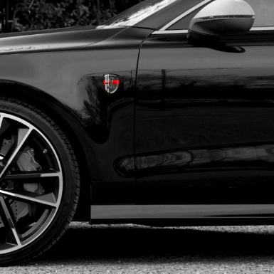 Ford Shelby Emblem Badge Logo Black Carbon Red Ribbon Grey Lines Style 