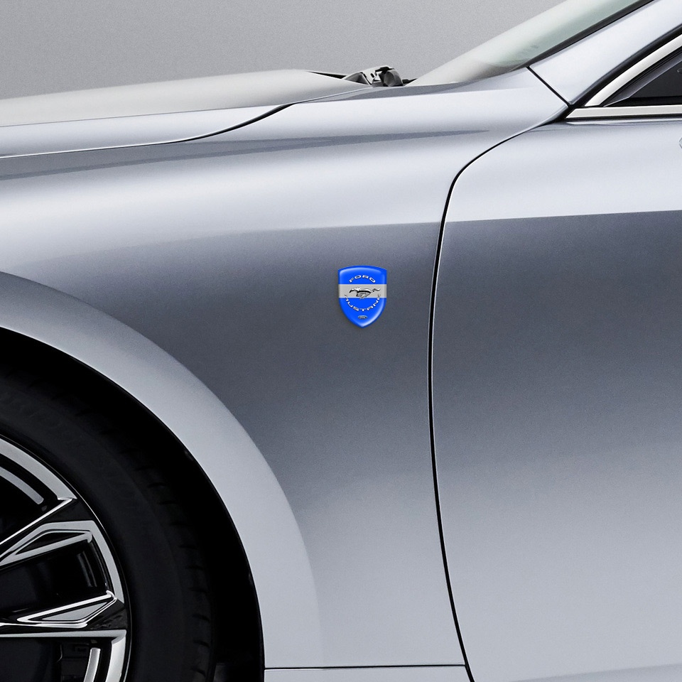 Ford Mustang Emblem Badge Logo BVlue Print Grey Ribbon Silver logo ...
