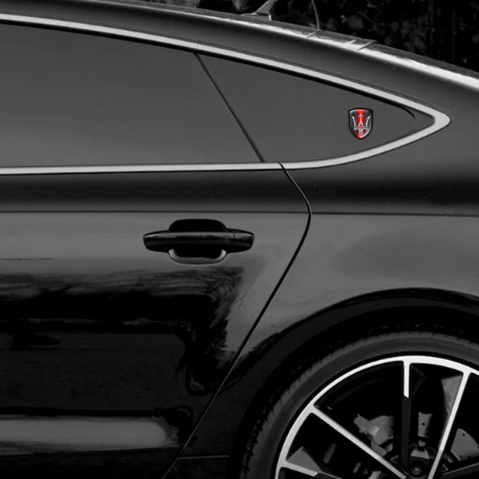 Maserati 3D Gel Emblem Perforated Steel with Red Ribbon Base and Big ...