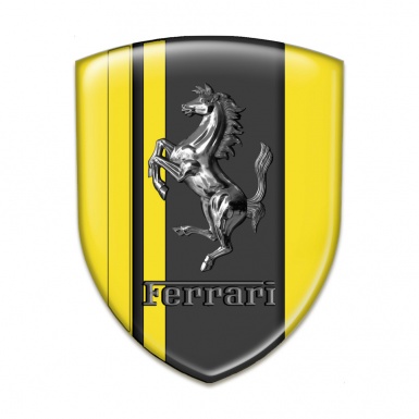 Ferrari 3D Gel Emblem Yellow with Graphite Base and Metal Effect Logo 