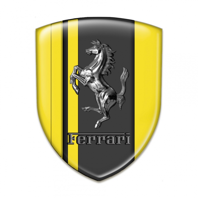 Ferrari 3D Gel Emblem Yellow with Graphite Base and Metal Effect Logo 