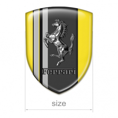 Ferrari Emblem Interior Yellow Print Grey Stripes Base and Chromed Logo 