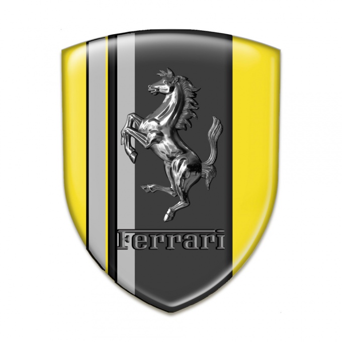 Ferrari Emblem Interior Yellow Print Grey Stripes Base and Chromed Logo 