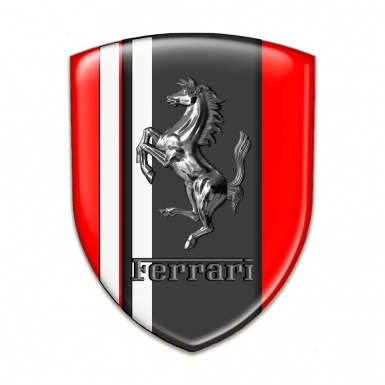 Ferrari Car Interior Badge Red Warp wit White Lines Base Chromed Logo  