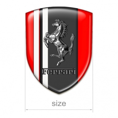 Ferrari Car Interior Badge Red Warp wit White Lines Base Chromed Logo  