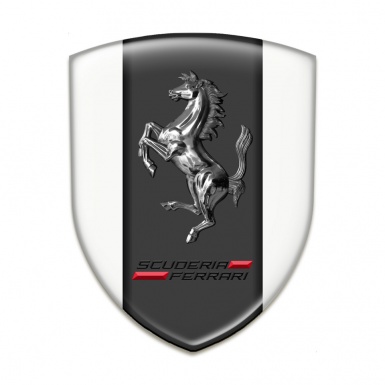 Ferrari 3D Gel Emblem White Background Chromed Horse Style 