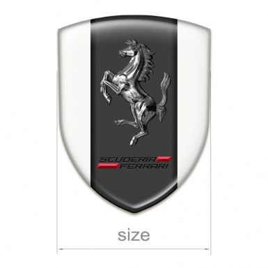 Ferrari 3D Gel Emblem White Background Chromed Horse Style 