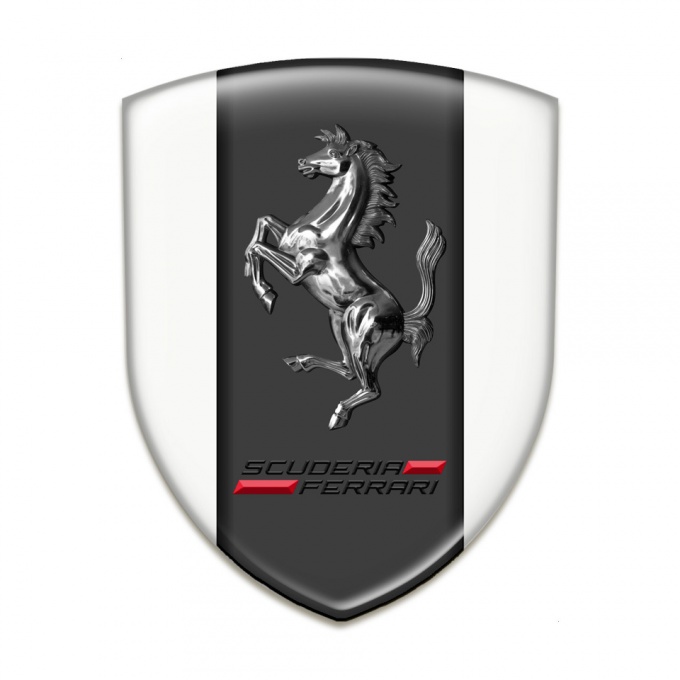 Ferrari 3D Gel Emblem White Background Chromed Horse Style 