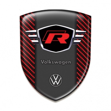 VW Emblem Exterior Red Carbon Style with Red R Logo 