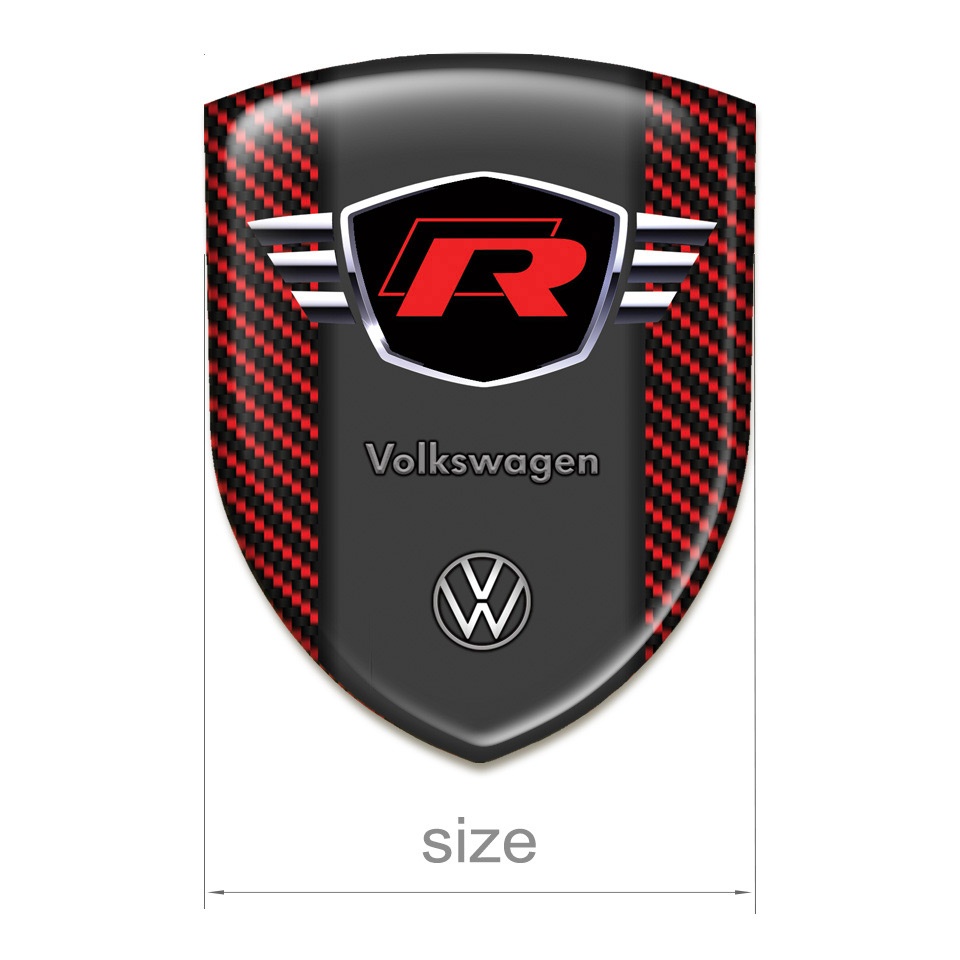 VW Emblem Exterior Red Carbon Style with Red R Logo | Domed Emblems ...