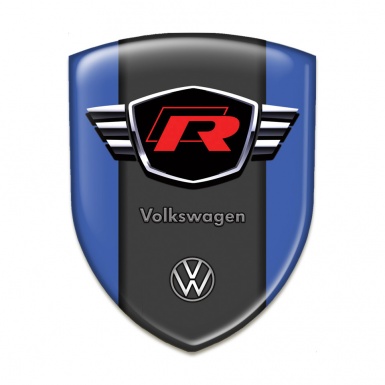 VW Emblem Badge Logo Blue Design with Red R Logo 